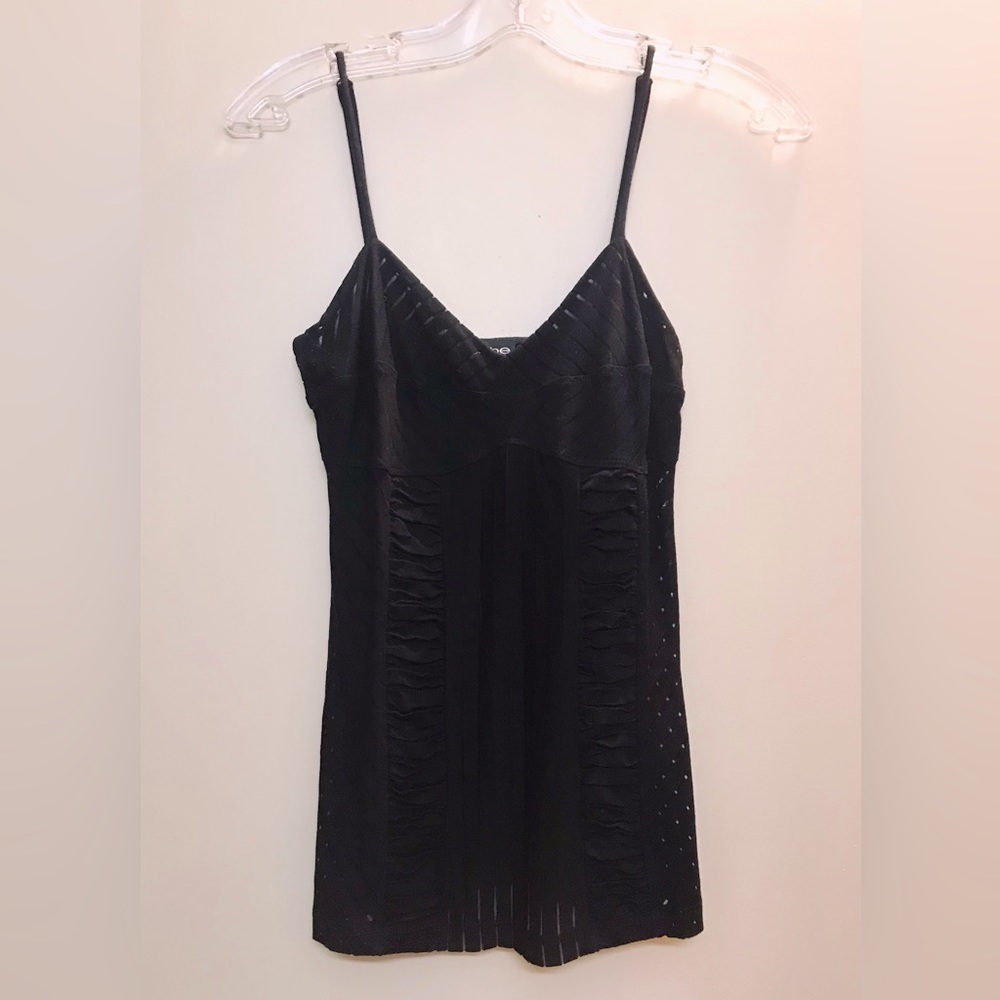 Vintage BEBE Black top with ruching & mesh